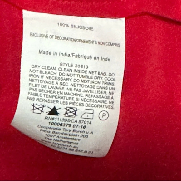 TORY BURCH Sylvie Boho Peasant Blouse Red Silk Scoop Neck Fringe Tassel Size 0 - Picture 9 of 9
